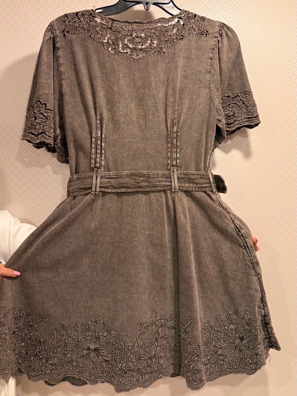 Free People Florian Mini Dress Brown Lace Trim Size M - Picture 11 of 14
